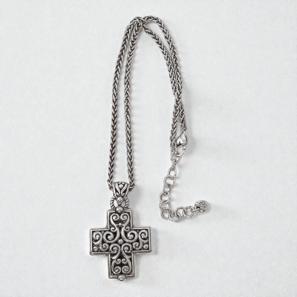 Vintage Brighton Filigree Cross Pendant Necklace Silver Plated Retired - Picture 5 of 8